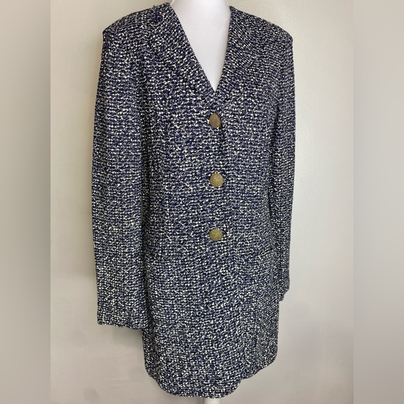 ST.JOHN Blue and White Tweed Blazer